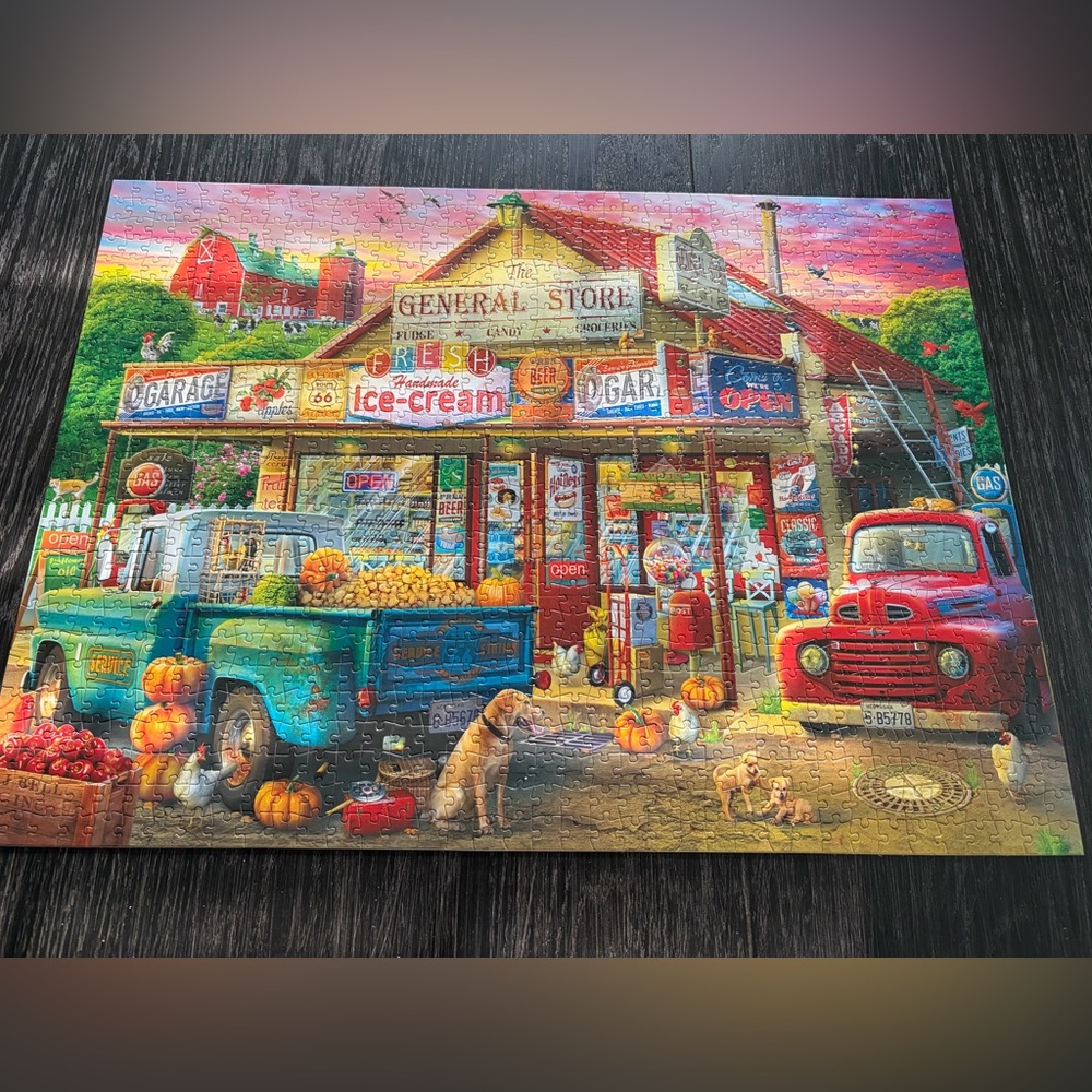 Vintage General Store Puzzle Illustration - Colorful Farm Scene